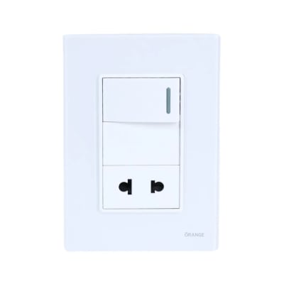 PLACA ARMADA INTERRUPTOR + TOMACORRIENTE VITRO BLANCO ORANGE
