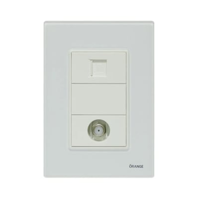 PLACA ARMADA TOMA TV TIPO F + TOMA RJ-45 CAT6 VITRO BLANCO ORANGE