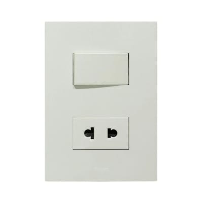 PLACA ARMADA INTERRUPTOR + TOMACORRIENTE MATTE BLANCO ORANGE