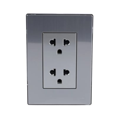 PLACA ARMADA TOMACORRIENTE DOBLE UNIVERSAL ACERO INOXIDABLE LT ORANGE