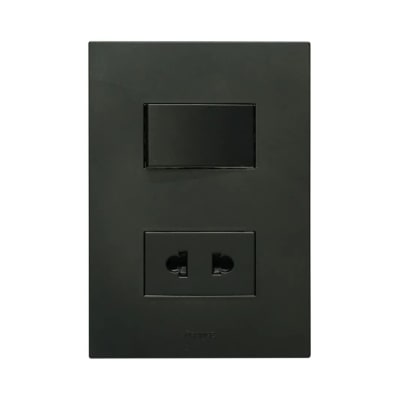 PLACA ARMADA INTERRUPTOR + TOMACORRIENTE MATTE NEGRO ORANGE