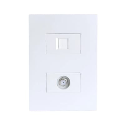 PLACA ARMADA TOMA TV TIPO F + TOMA RJ-45 CAT6 MATTE BLANCO ORANGE
