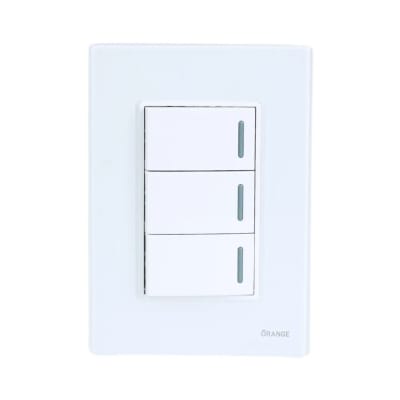 PLACA ARMADA INTERRUPTOR TRIPLE VITRO BLANCO ORANGE