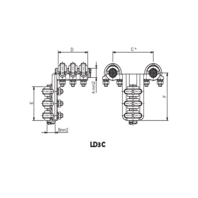 CONECTOR A 90° CABLE DUPLEX CU A CABLE CU Ø:500/180-250MM LD3C.*-500250 ARAGCU AS