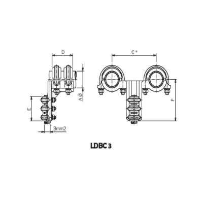 CONECTOR A 90° TUBOS DUPLEX CU A CABLE CU Ø:30/95-150MM LDBC3.*-30150 ARAGCU AS