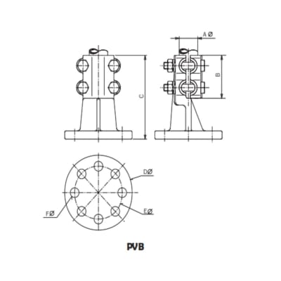 SOPORTE PARA TUBO CU VERTICAL MONTADO SOBRE AISLADOR Ø:40/67MM PVB-4076 ARAGCU AS