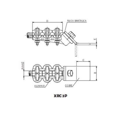 CONECTOR RECTO BIMETALICO UNION CABLE AL A PALA CU Ø:75-150/50MM XRC3P-15033 ARAGCU AS