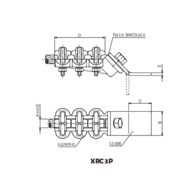 CONECTOR RECTO BIMETALICO UNION CABLE AL A PALA CU Ø:160-300/50MM XRC3P-30033 ARAGCU AS