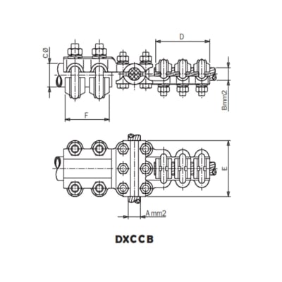 DERIVACION EN CRUZ CABLE CU PASANTE Y DERIVADO A TUBO/BORNA A CABLE CU DXCCB-25025040 ARAGCU AS
