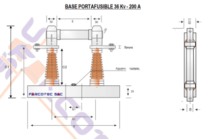 BASE PORTAFUSIBLE DE RESINA EPOXICA ARALDIT DE 36KV/200AMP BPF-36-200 FARCOTEC