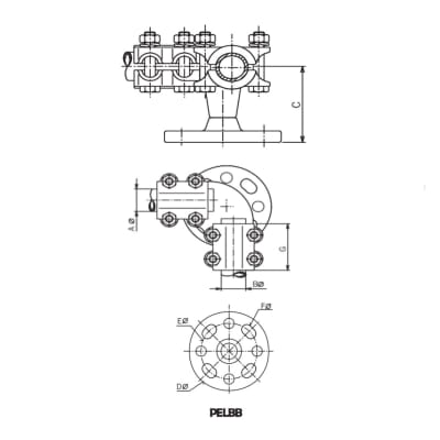SOPORTE A 90° PARA TUBO CU MONTADO SOBRE AISLADOR EN EL MISMO PLANO PELBB-505076 ARAGCU AS