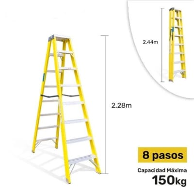 ESCALERA FIBRA TIJERA DOBLE ACCESO 8 PASOS 150KG 2.44M FTD150-8IA AMERICAN BULL