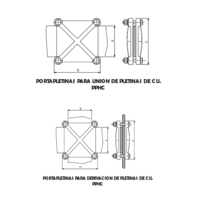 PORTAPLETINAS PARA UNION Y DERIVACION DE PLETINAS DE CU PPHC-120 ARAGCU AS