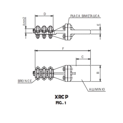 CONECTOR RECTO BIMETALICO UNION CABLE CU A PLETINA AL XRCP-15055AL ARAGCU AS