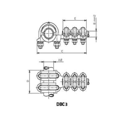 DERIVACION EN T PARA TUBO CU PASANTE Y DERIVADO CABLE CU Ø:60/95-150MM DBC3-60150 ARAGCU AS