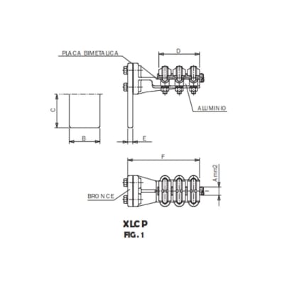 CONECTOR A 90° BIMETALICO UNION CABLE AL A PLETINA CU XLCP-38055 ARAGCU AS