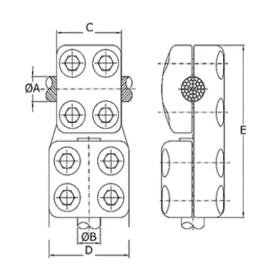 CONECTORES ANTICORONA CABLE-TUBO DERIVACION EN ''T'' T:Ø40MM C:Ø24.4-26.2MM MODELO 350.27 ARAGCU EI