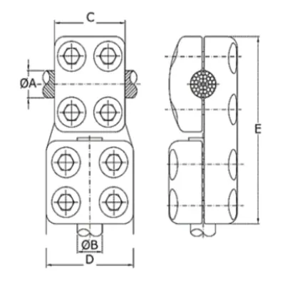 CONECTORES ANTICORONA CABLE-TUBO DERIVACION EN ''T'' T:Ø40MM C:Ø32.6-36MM MODELO 350.272. ARAGCU EI