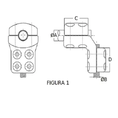CONECTORES ANTICORONA TUBO-CABLE ACODADO 90° F1 T:Ø30MM C:Ø32-36MM MODELO 350.814 ARAGCU EI