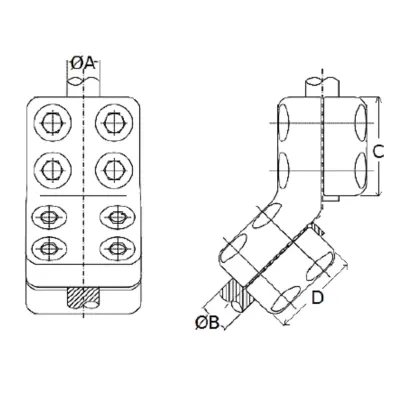CONECTORES ANTICORONA TUBO-CABLE ACODADO 45° T:Ø30MM C:Ø23.7MM MODELO 350.963 ARAGCU EI