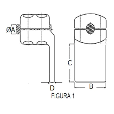 CONECTORES ANTICORONA CABLE-PLATINA ACODADO 90° F1 C:Ø15.8-17.5MM P:100x100MM MODELO 351.21 ARAGCU EI