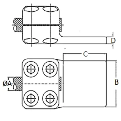 CONECTORES ANTICORONA RECTO CABLE-PLATINA F1 C:Ø20.3-22.7MM P:80x80MM MODELO 351.153 ARAGCU EI