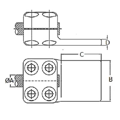 CONECTORES ANTICORONA RECTO CABLE-PLATINA F1 C:Ø24.4-26.2MM P:80x80MM MODELO 351.154 ARAGCU EI