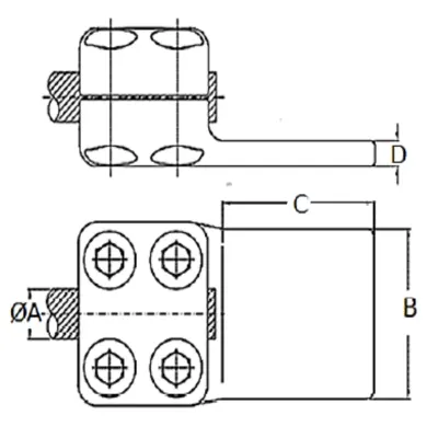 CONECTORES ANTICORONA RECTO CABLE-PLATINA F1 C:Ø32.6-36.0MM P:80x80MM MODELO 351.156 ARAGCU EI