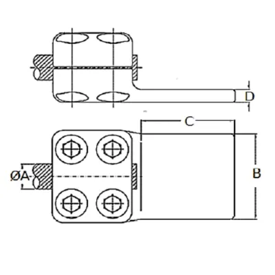 CONECTORES ANTICORONA RECTO CABLE-PLATINA F1 C:Ø12.5-14.6MM P:100x100MM MODELO 351.159 ARAGCU EI
