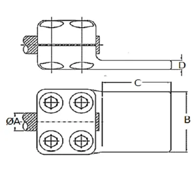 CONECTORES ANTICORONA RECTO CABLE-PLATINA F1 C:Ø12.5-14.6MM P:125x125MM MODELO 351.16 ARAGCU EI