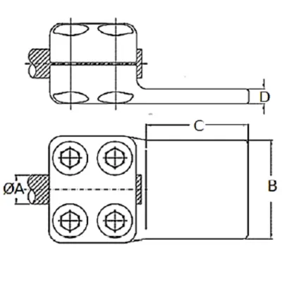 CONECTORES ANTICORONA RECTO CABLE-PLATINA F1 C:Ø27.1-29.3MM P:100x100MM MODELO 351.163 ARAGCU EI