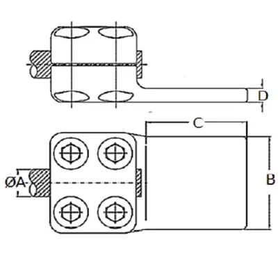 CONECTORES ANTICORONA RECTO CABLE-PLATINA F1 C:Ø32.6-36MM P:100x100MM MODELO 351.164 ARAGCU EI