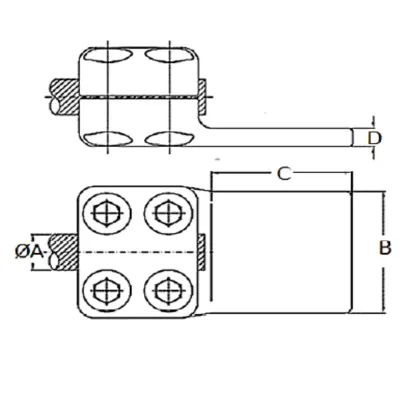 CONECTORES ANTICORONA RECTO CABLE-PLATINA F1 C:Ø27.14-29.23MM P:125x125MM MODELO 351.171 ARAGCU EI