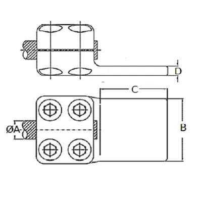 CONECTORES ANTICORONA RECTO CABLE-PLATINA F1 C:Ø41.36-46.31MM P:100x125MM MODELO 351.178 ARAGCU EI