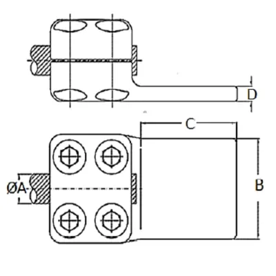 CONECTORES ANTICORONA RECTO CABLE-PLATINA F1 C:Ø12.5-14.5MM P:100x200MM MODELO 351.191 ARAGCU EI