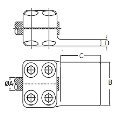 CONECTORES ANTICORONA RECTO CABLE-PLATINA F1 C:Ø20.3-22.7MM P:100x200MM MODELO 351.193 ARAGCU EI