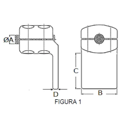 CONECTORES ANTICORONA CABLE-PLATINA ACODADO 90° F1 C:Ø12.5-14.6MM P:80x80MM MODELO 351.201 ARAGCU EI
