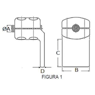 CONECTORES ANTICORONA CABLE-PLATINA ACODADO 90° F1 C:Ø20.3-22.7MM P:80x80MM MODELO 351.203 ARAGCU EI