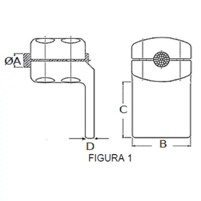 CONECTORES ANTICORONA CABLE-PLATINA ACODADO 90° F1 C:Ø12.5-14.6MM P:100x100MM MODELO 351.209 ARAGCU EI