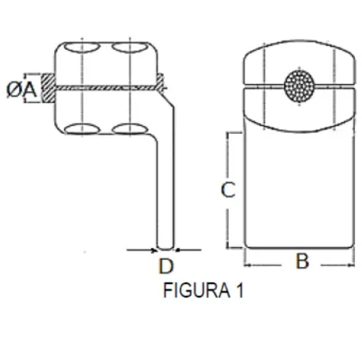CONECTORES ANTICORONA CABLE-PLATINA ACODADO 90° F1 C:Ø24.4-26.2MM P:100x100MM MODELO 351.212 ARAGCU EI