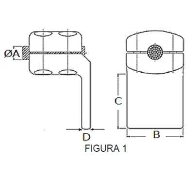 CONECTORES ANTICORONA CABLE-PLATINA ACODADO 90° F1 C:Ø29.4-31.4MM P:120x100MM MODELO 351.213 ARAGCU EI