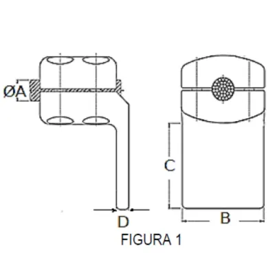 CONECTORES ANTICORONA CABLE-PLATINA ACODADO 90° F1 C:Ø32.6-36.0MM P:100x100MM MODELO 351.214 ARAGCU EI