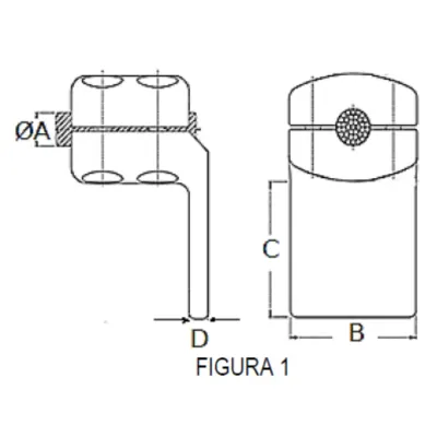 CONECTORES ANTICORONA CABLE-PLATINA ACODADO 90° F1 C:Ø20,3-22,7MM P:125x125MM MODELO 351.219 ARAGCU EI