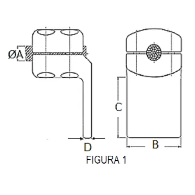 CONECTORES ANTICORONA CABLE-PLATINA ACODADO 90° F1 C:Ø40-42MM P:100x100MM MODELO 351.224 ARAGCU EI
