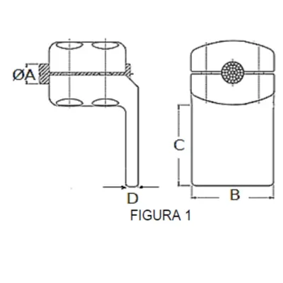 CONECTORES ANTICORONA CABLE-PLATINA ACODADO 90° F1 C:Ø12.5-14.6MM P:80x60MM MODELO 351.225 ARAGCU EI