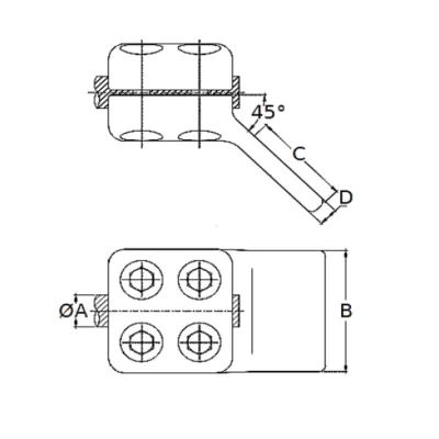CONECTORES ANTICORONA CABLE-PLATINA ACODADO 45° C:Ø12.5-14.6MM P:80x80MM MODELO 351.251 ARAGCU EI