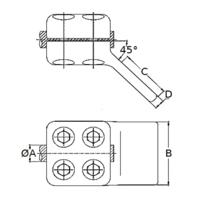 CONECTORES ANTICORONA CABLE-PLATINA ACODADO 45° C:Ø20.3-22.7MM P:80x80MM MODELO 351.253 ARAGCU EI