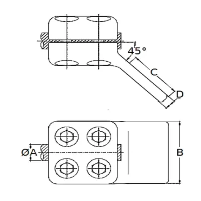 CONECTORES ANTICORONA CABLE-PLATINA ACODADO 45° C:27.1-29.3MM P:80x80MM MODELO 351.255 ARAGCU EI