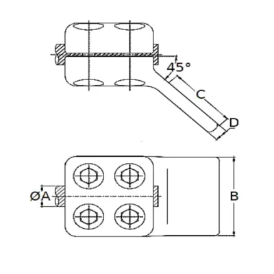 CONECTORES ANTICORONA CABLE-PLATINA ACODADO 45° C:Ø20.3-22.7MM P:100x100MM MODELO 351.261 ARAGCU EI