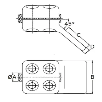 CONECTORES ANTICORONA CABLE-PLATINA ACODADO 45° C:Ø32-36MM P:100x100MM MODELO 351.264 ARAGCU EI